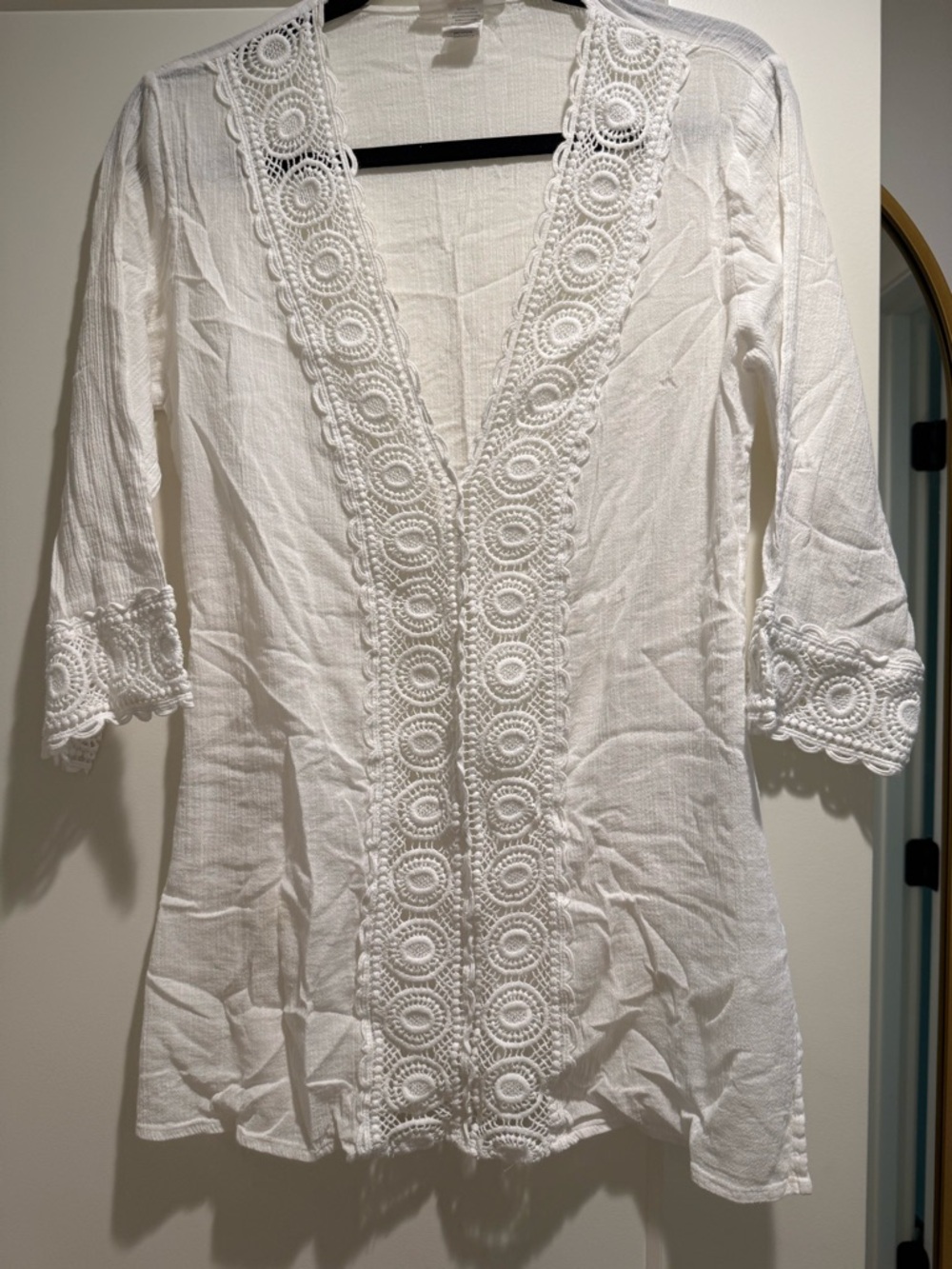La Blanca White Crochet-Trim Swim Coverup